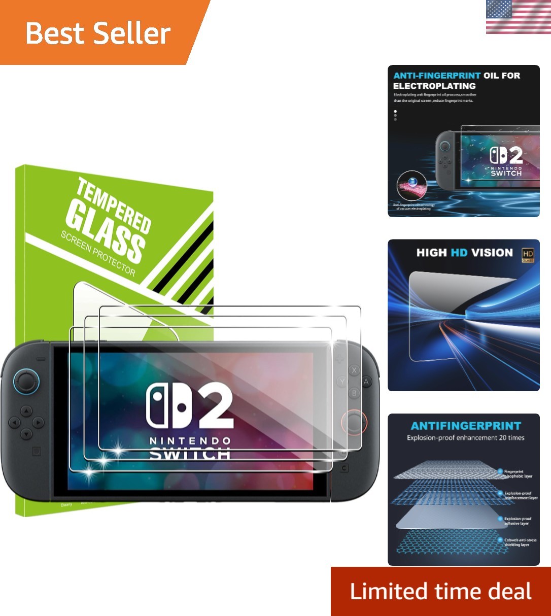 Anti-Scratch HD Clear Tempered Glass Screen Protectors for NS Switch 2 – 3-Pack