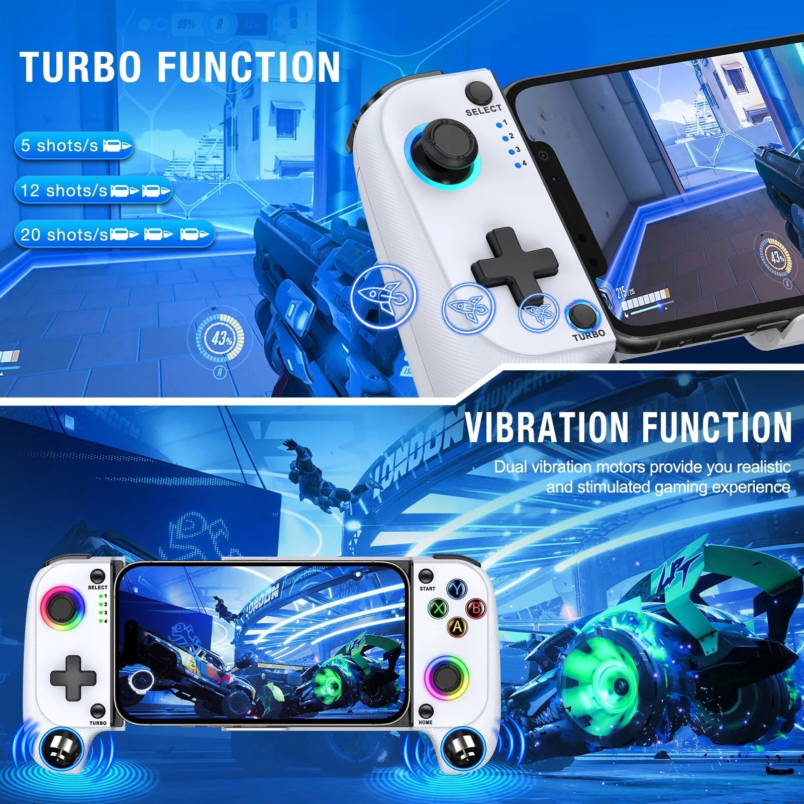 Mobile Game Controller for iPhone/Android, iOS Wireless Gaming Controller + RGB