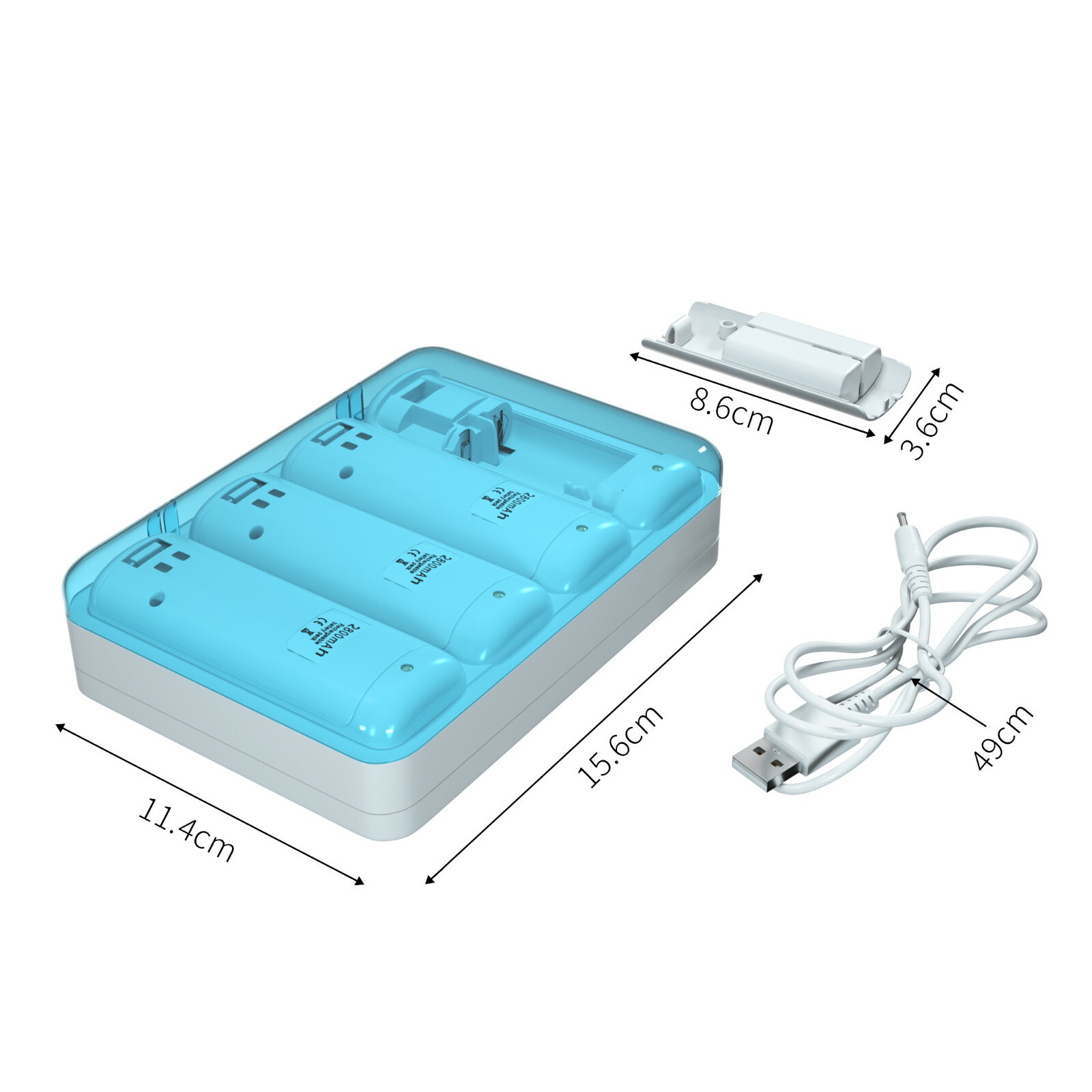 New Version Remote Charging Station Dock + 4Pack 2800mAh Batteries for Wii/Wii U