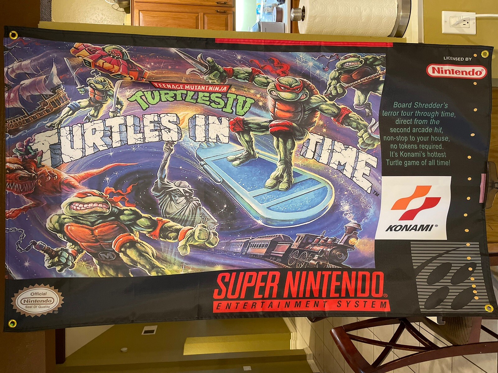 TMNT Turtles in Time 5′ Flag Banner Poster Super Nintendo SNES Mutant Ninja