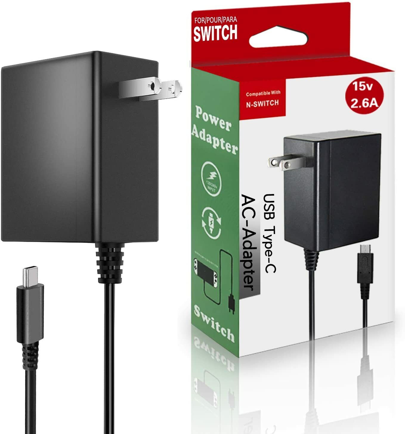 For Nintendo Switch AC Power Supply Adapter Home Wall Travel Charger Cable 2.6A