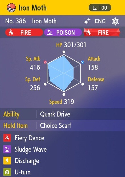Pokemon Scarlet and Violet 6iv Shiny Max EV Iron Moth