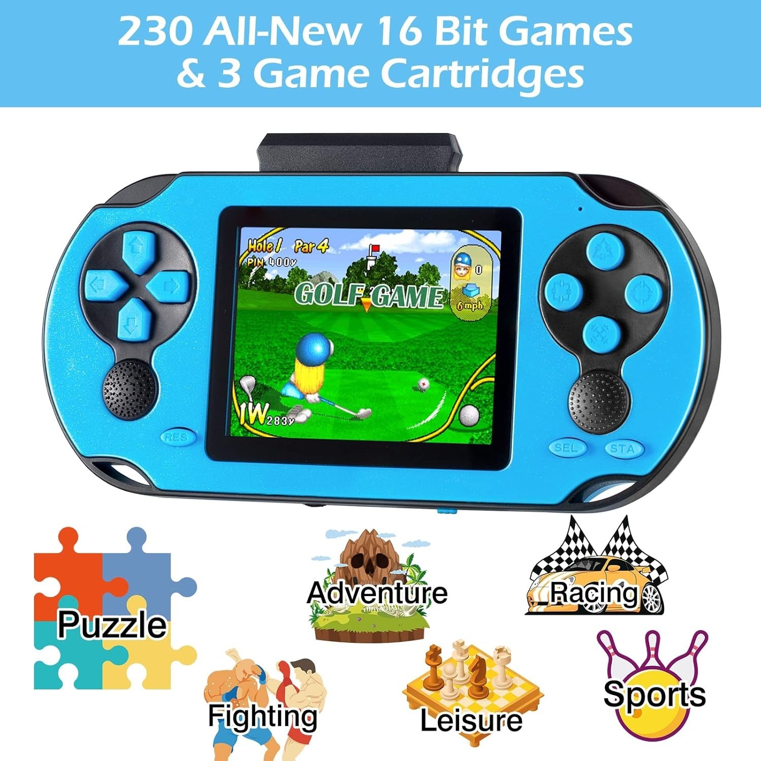 USB Rechargeable 16 Bit Handheld Game – 230 Educational & Fun Games for All Ages
