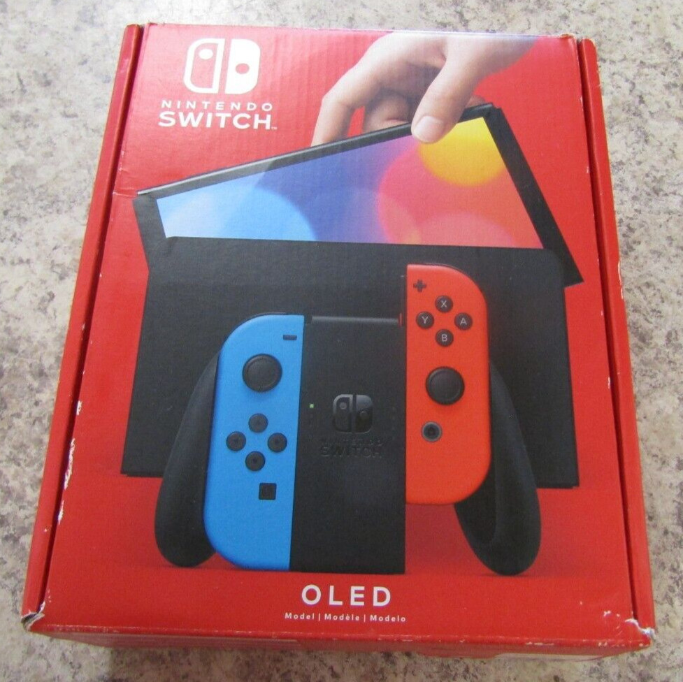 Nintendo Switch OLED HEG-001 Console W/Neon Red & Neon Blue Joy-Cons in box