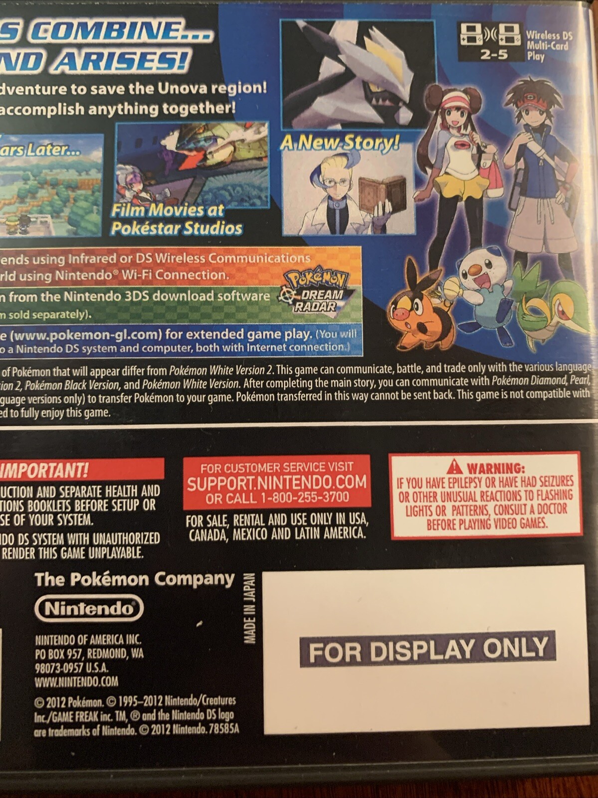 Pokemon Black Version 2 Nintendo DS Replacement Case ONLY No Game – For Display