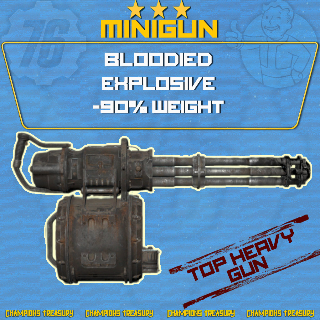 FALLOUT 76 PC BLOODIED EXPLOSIVE LIGHTWEIGHT MINIGUN +PIN-PINTER’S MOD
