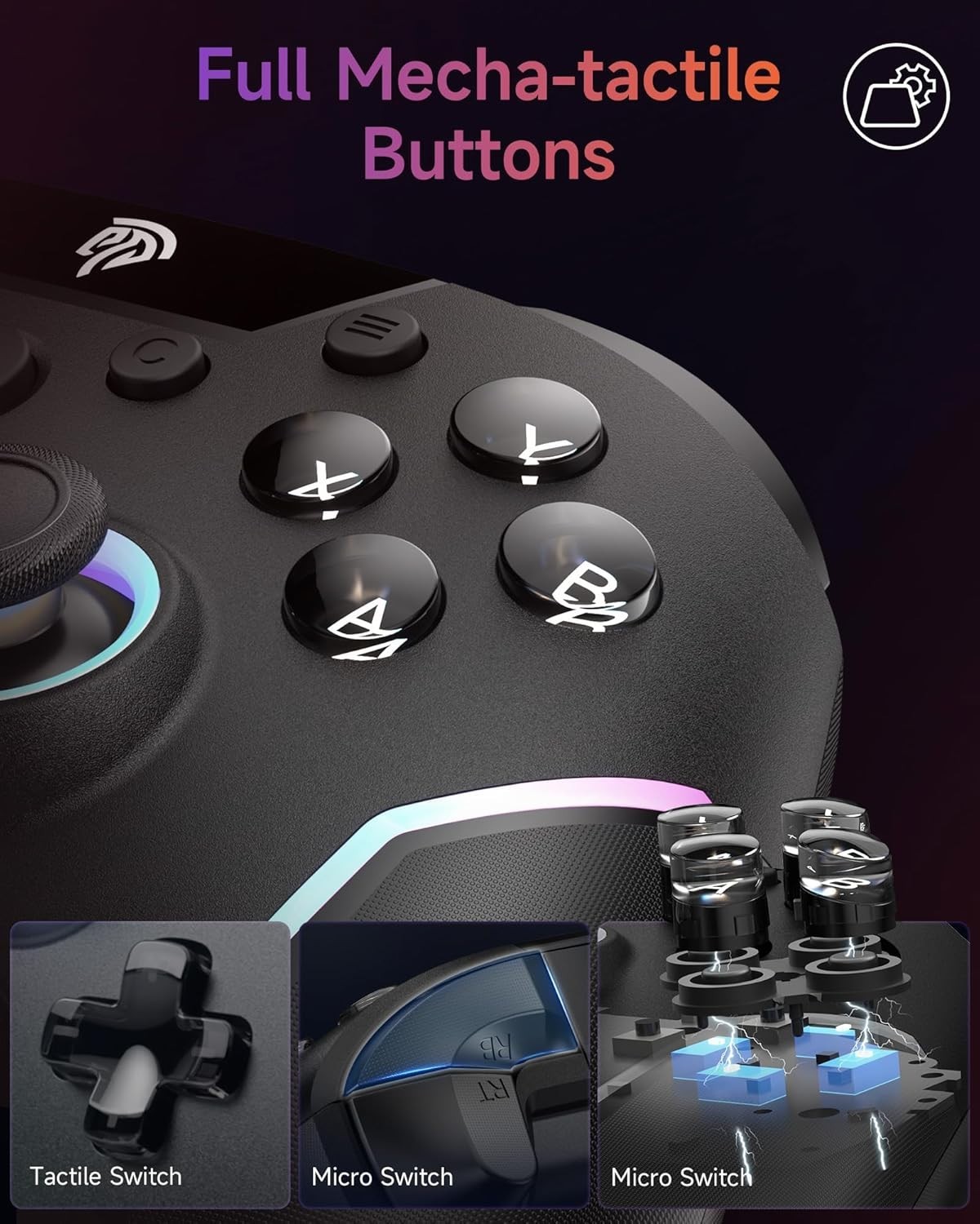 EasySMX X20 Wireless Gaming Controller with RGB Backlit, 2-Stage Hall Effect Sti