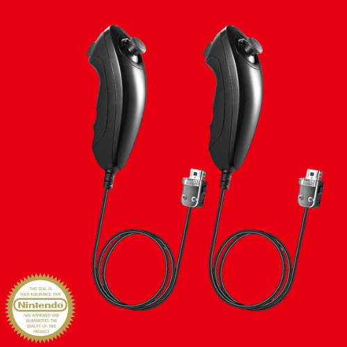 2x Official Wii Nunchuck Black Remote Nintendo Motion 👾 Wii U OEM Controller