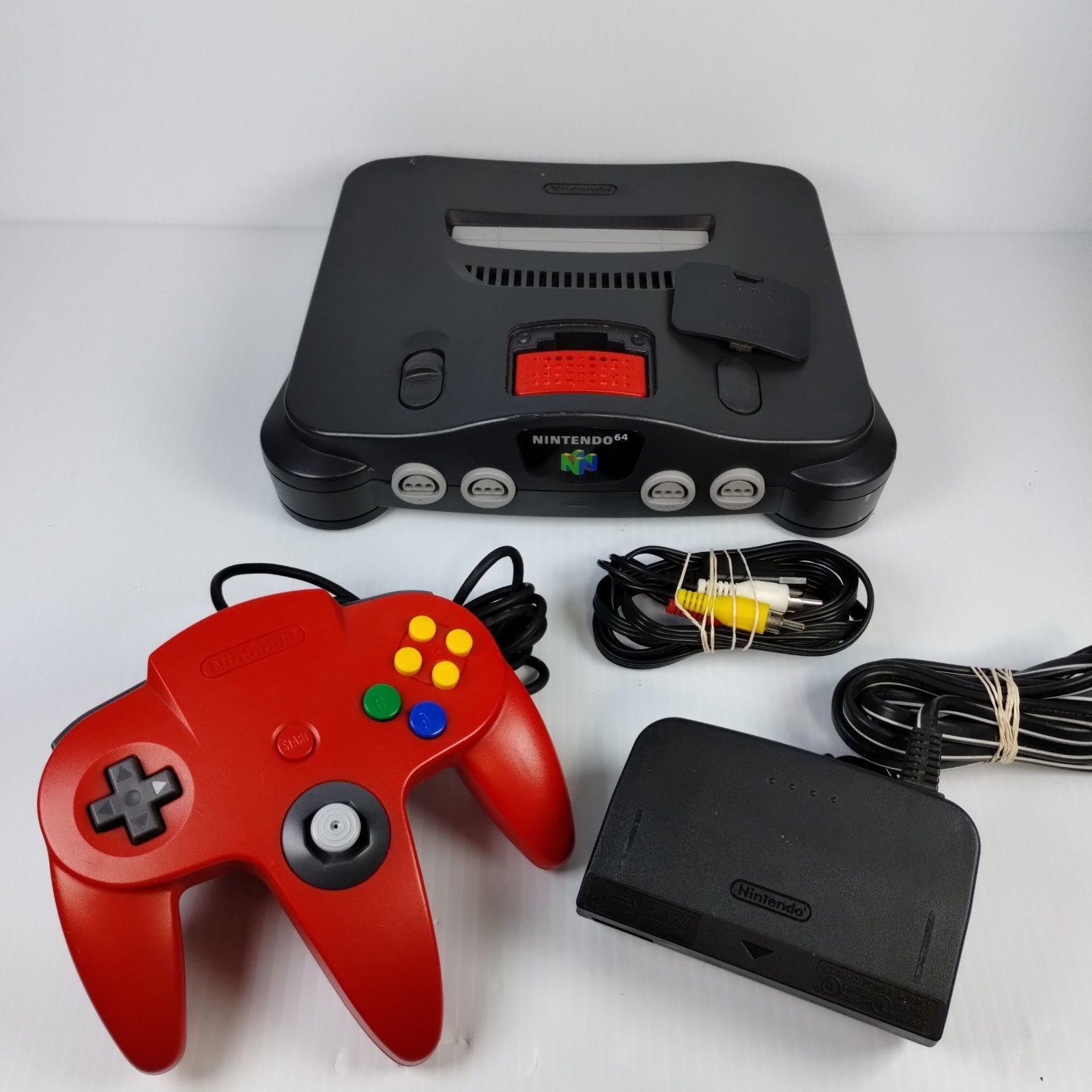 Nintendo 64 Console With Expansion Pak & Red Controller + All Cords – TESTED