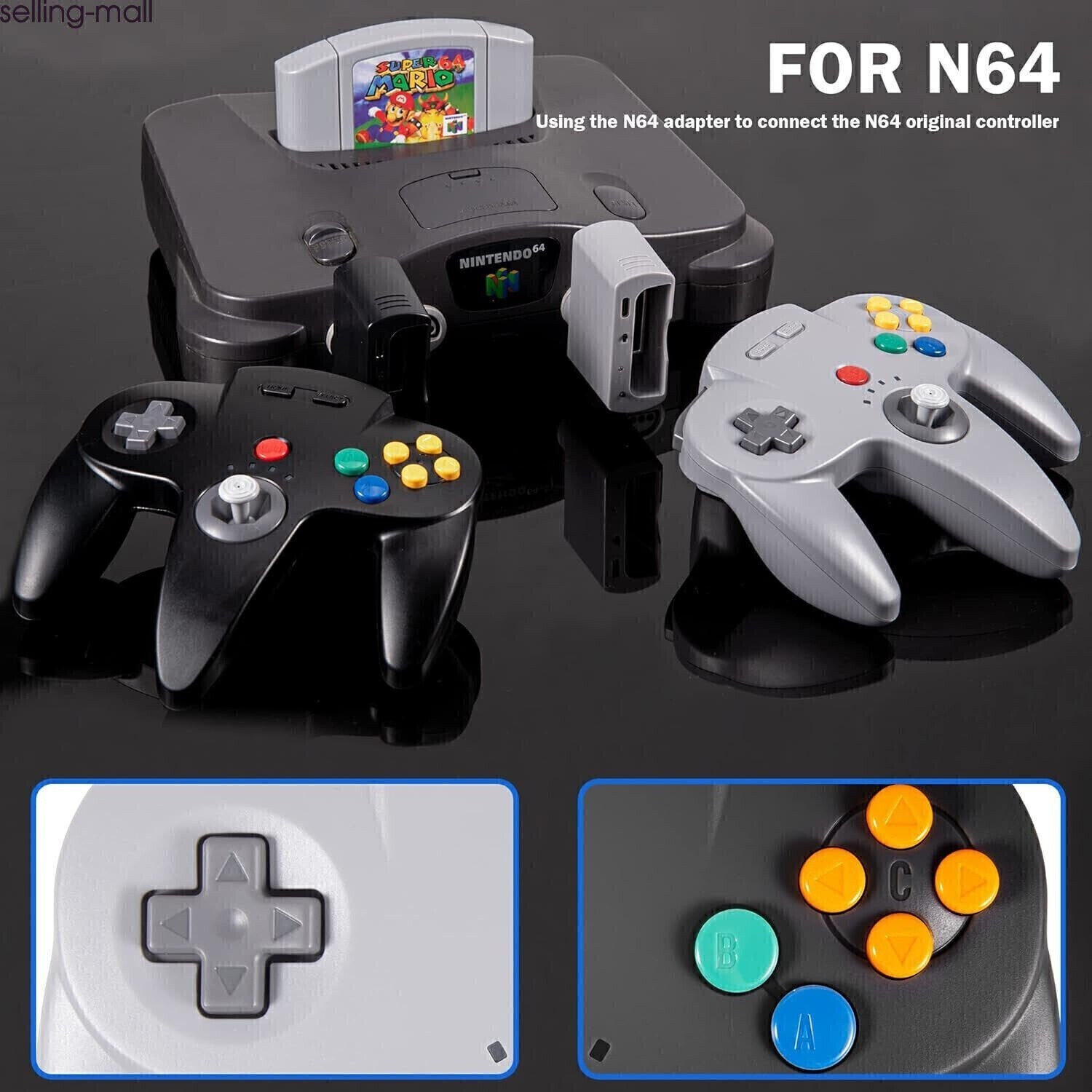 Wireless N64 Controller, 2.4GHz N64 Receiver,Rechargeable & Built-in Rumble