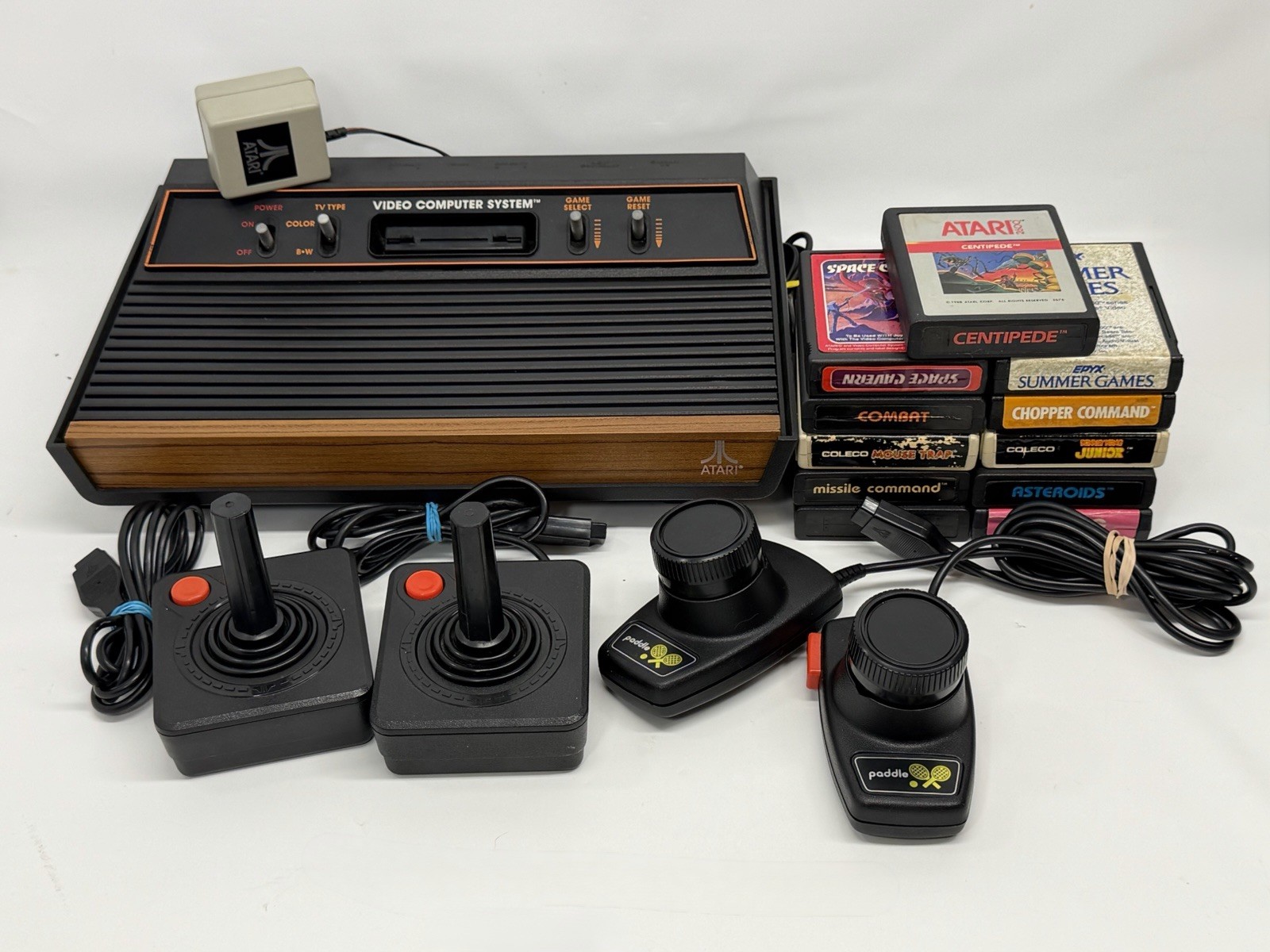 Atari 2600 Four Switch Console Bundle With Games Joysticks & Paddles Tested
