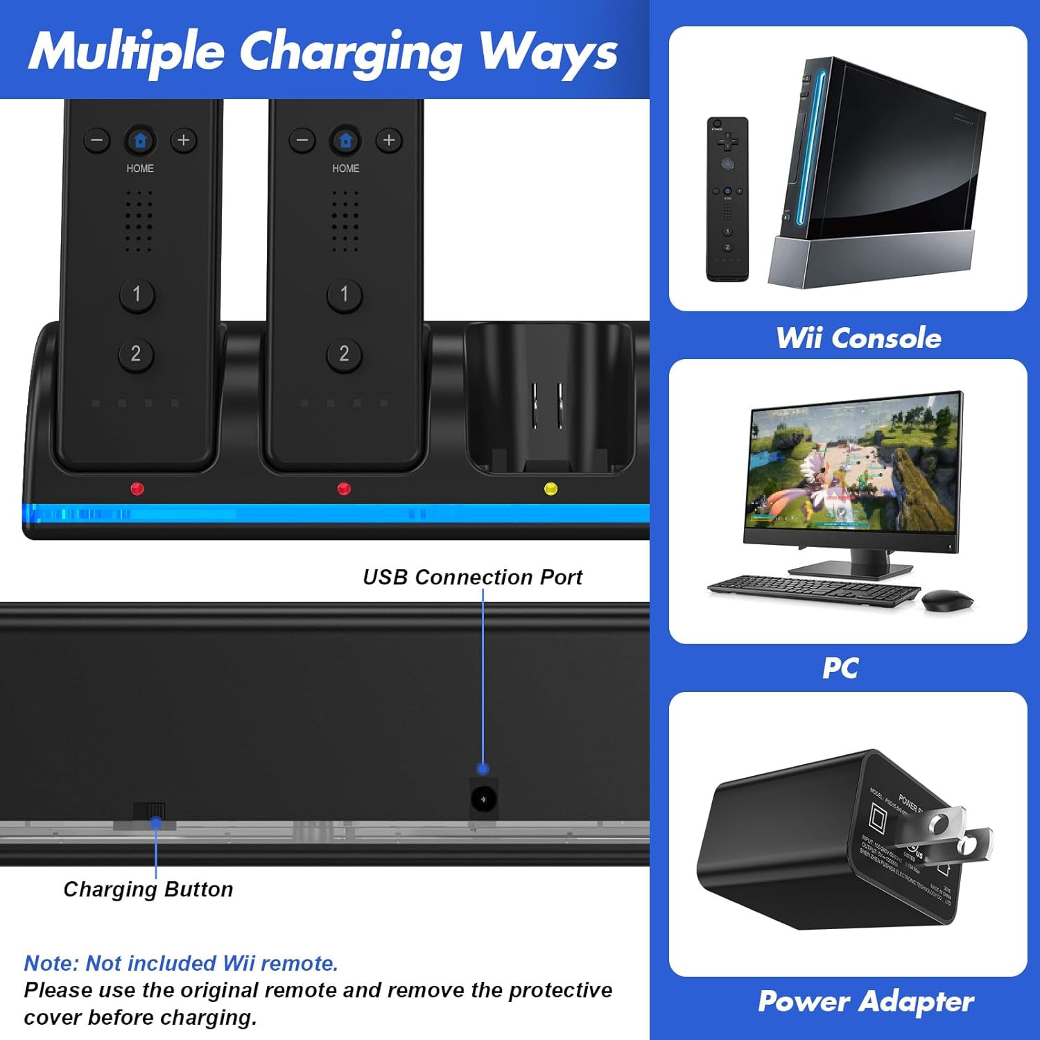 Remote Controller Charger for Wii/Wii U with 4 Pack 2800Mah Rechargeable
