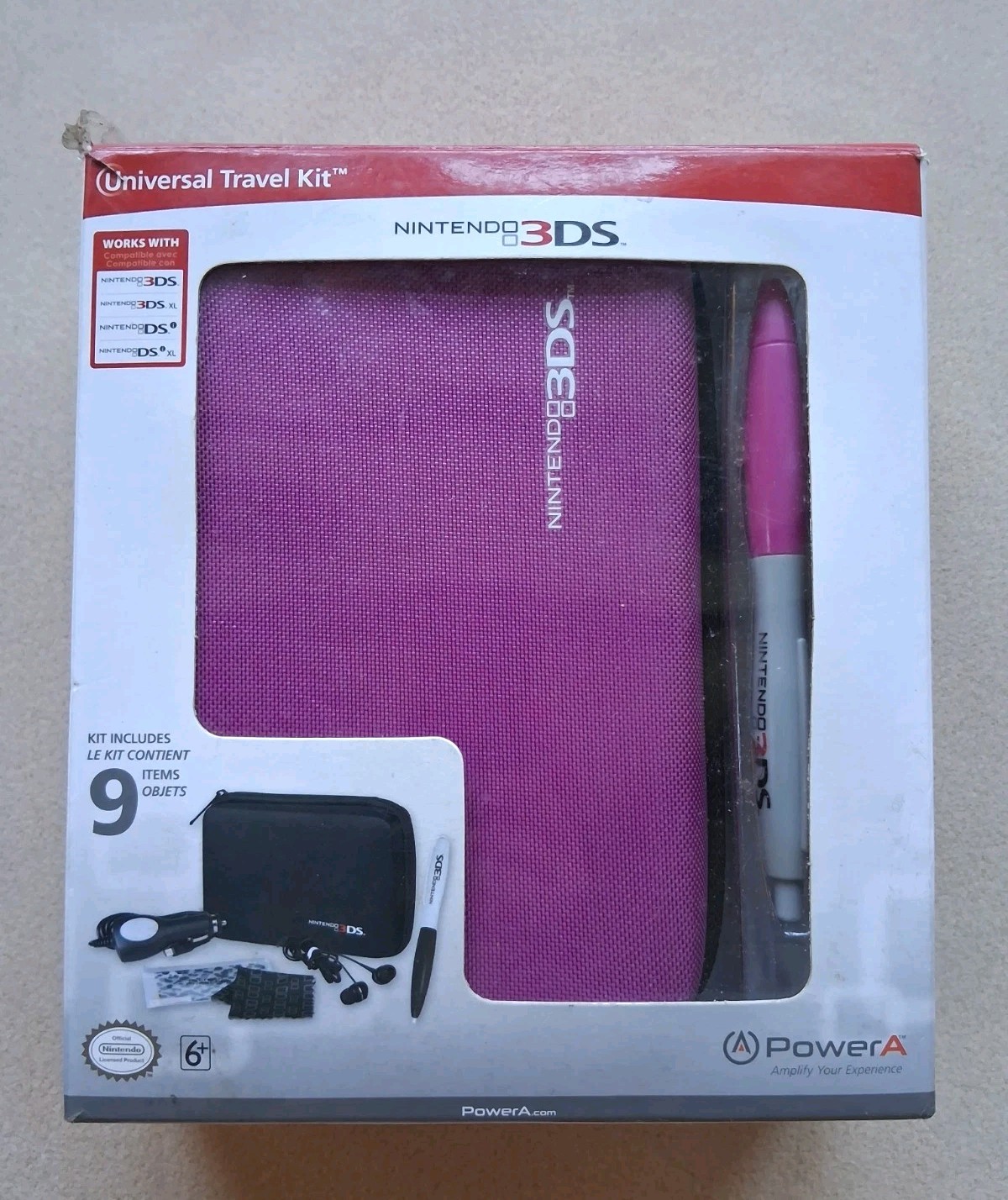PowerA Nintendo 3DS Universal Travel Kit Hardshell Zipper Case Pink 3DS XL DSi