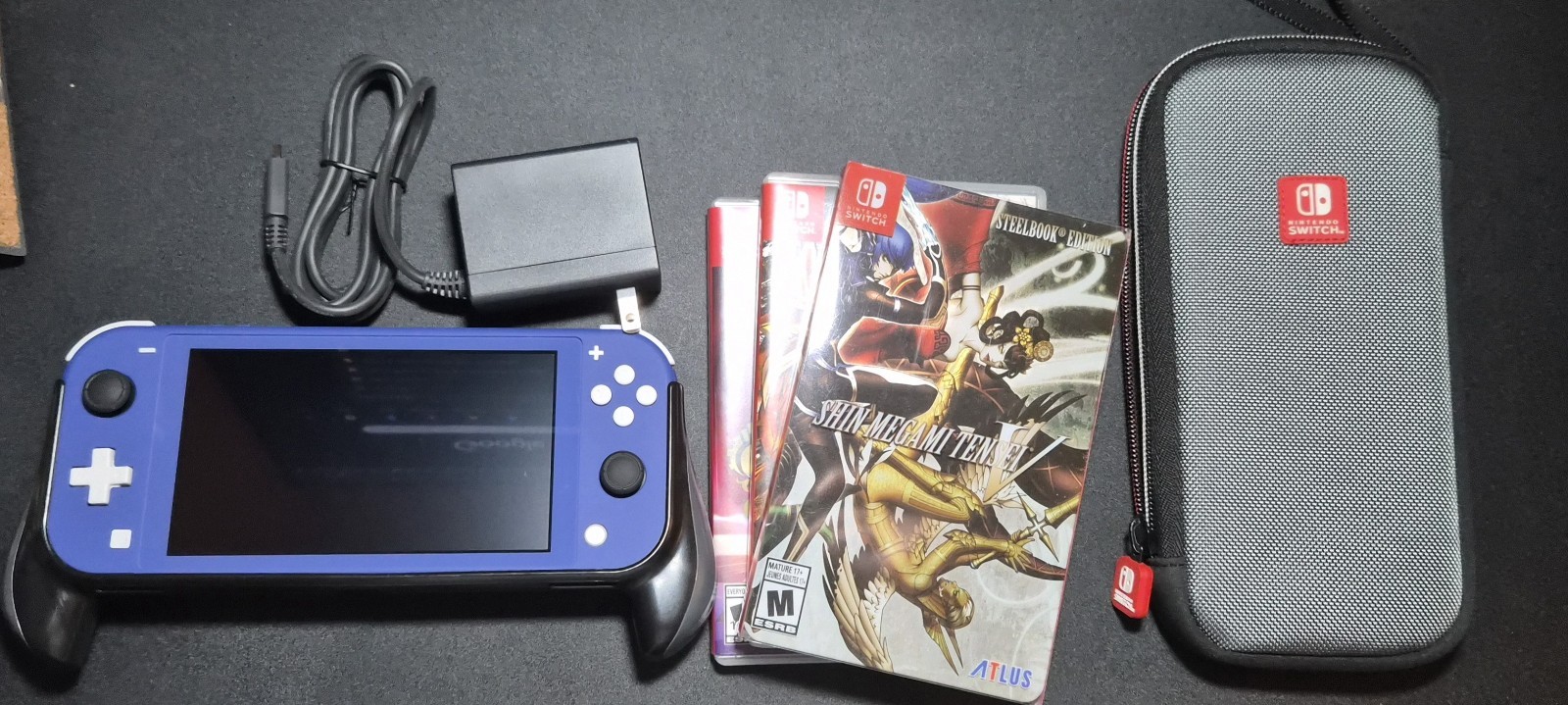 Nintendo Switch Lite Bundle Blue 32GB 3 Games Charger Case grips TMR Joysticks