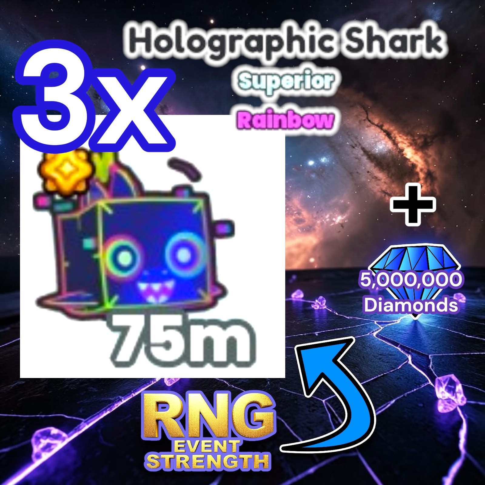 3x Rainbow Holographic Shark (RNG Update) + 5 Million Diamonds. PS99