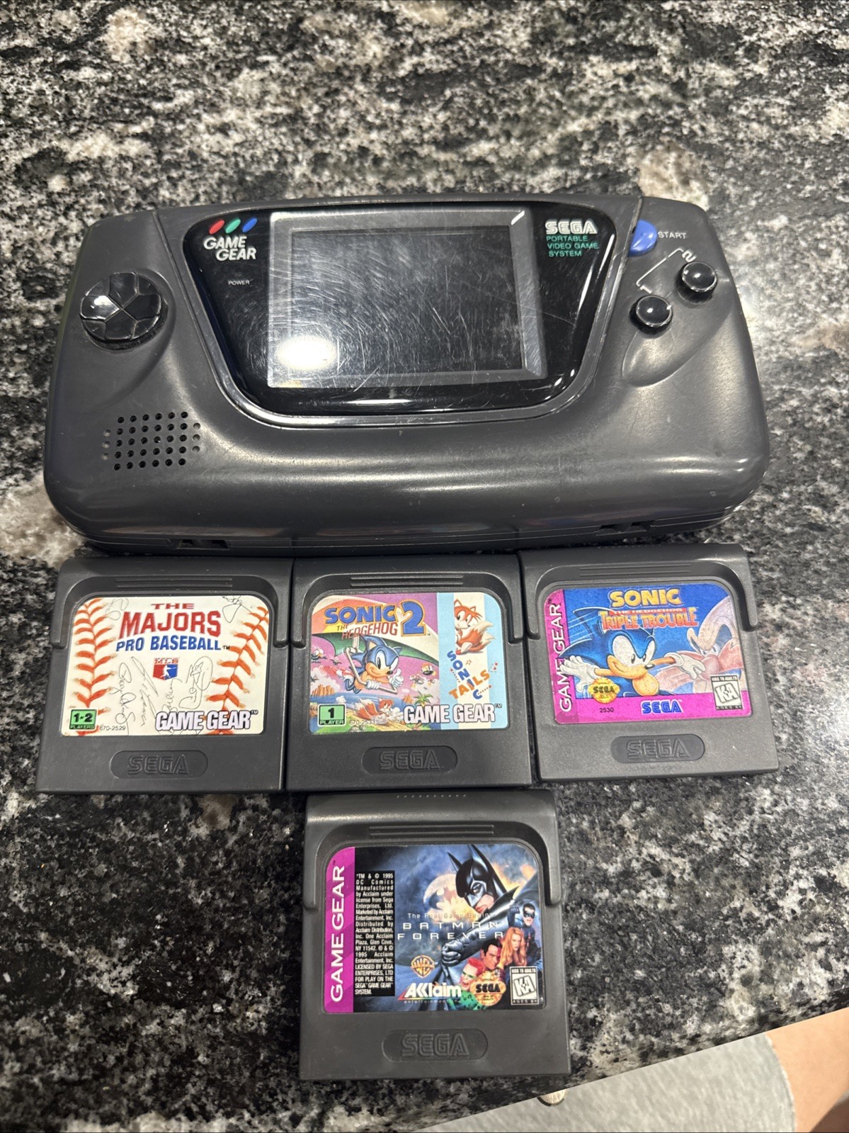 Sega Game Gear Black Handheld With Games (Sonic, Batman, Baseball) Tested Works!