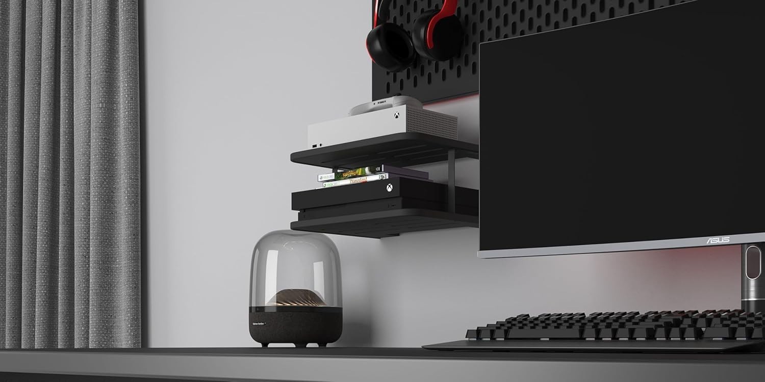 Floating Under TV Game Double Shelf Stand for Xbox Shelf Wall Mount for one S…