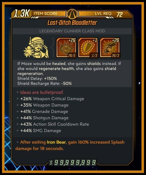 All Platforms Borderlands 3 Bloodletter Modded Class Mod Level 72 Ultimate Roll!