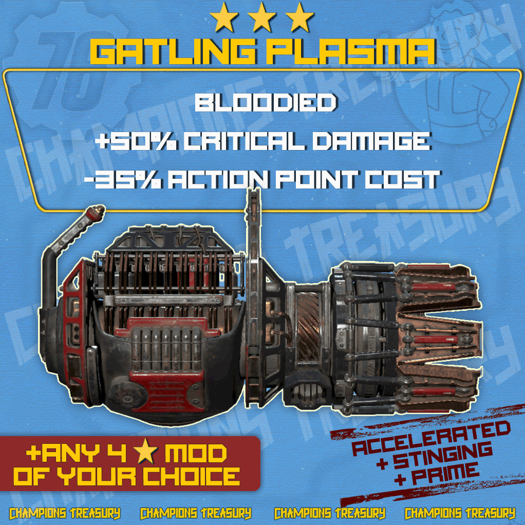 FALLOUT 76 PC BLOODIED +50% CRITICAL DMG -35% AP COST GATLING PLASMA +4 STAR MOD