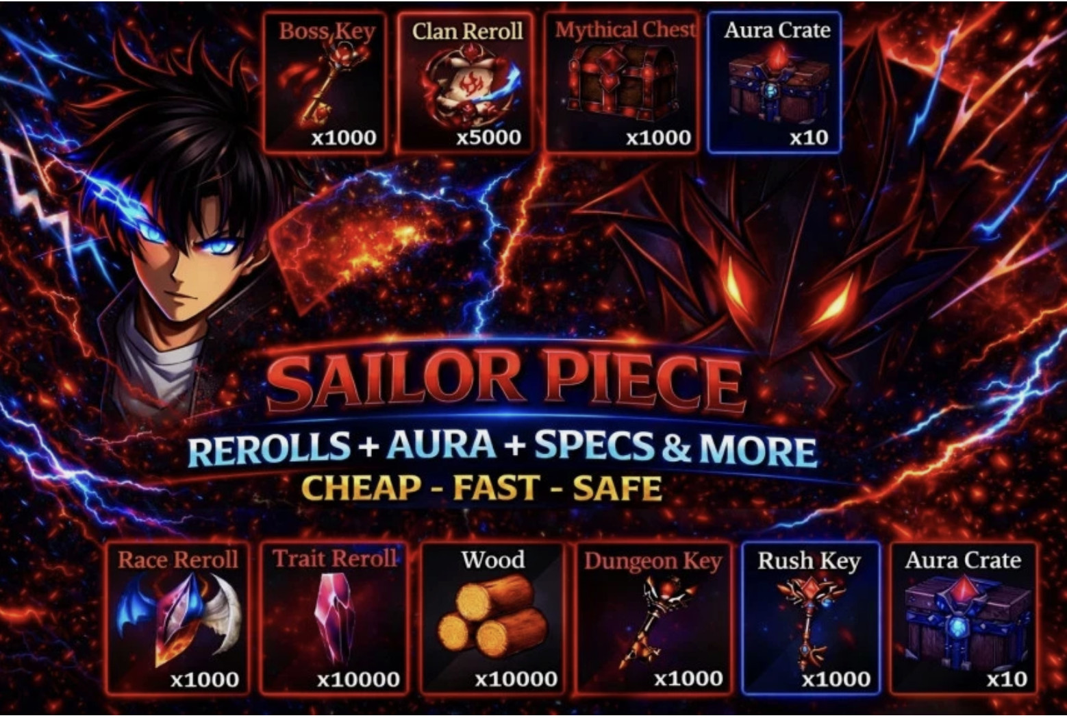 🔥 Sailor Piece 🔥| ALL ITEMS | WEAPONS, MATERIALS, REROLLS | Fast & Cheap