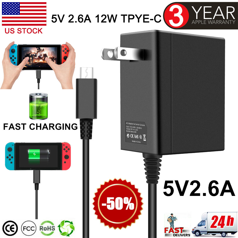 For Nintendo Switch Fast Charger AC Adapter Power Supply Cord 2.6A Type C Cable