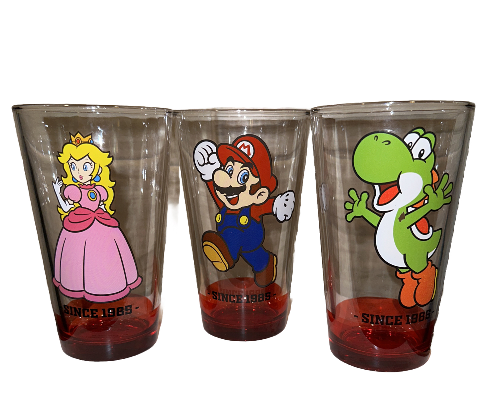Super Mario Collectible Set of 3 Pub Style Tumbler Glasses Cups 16oz Pint