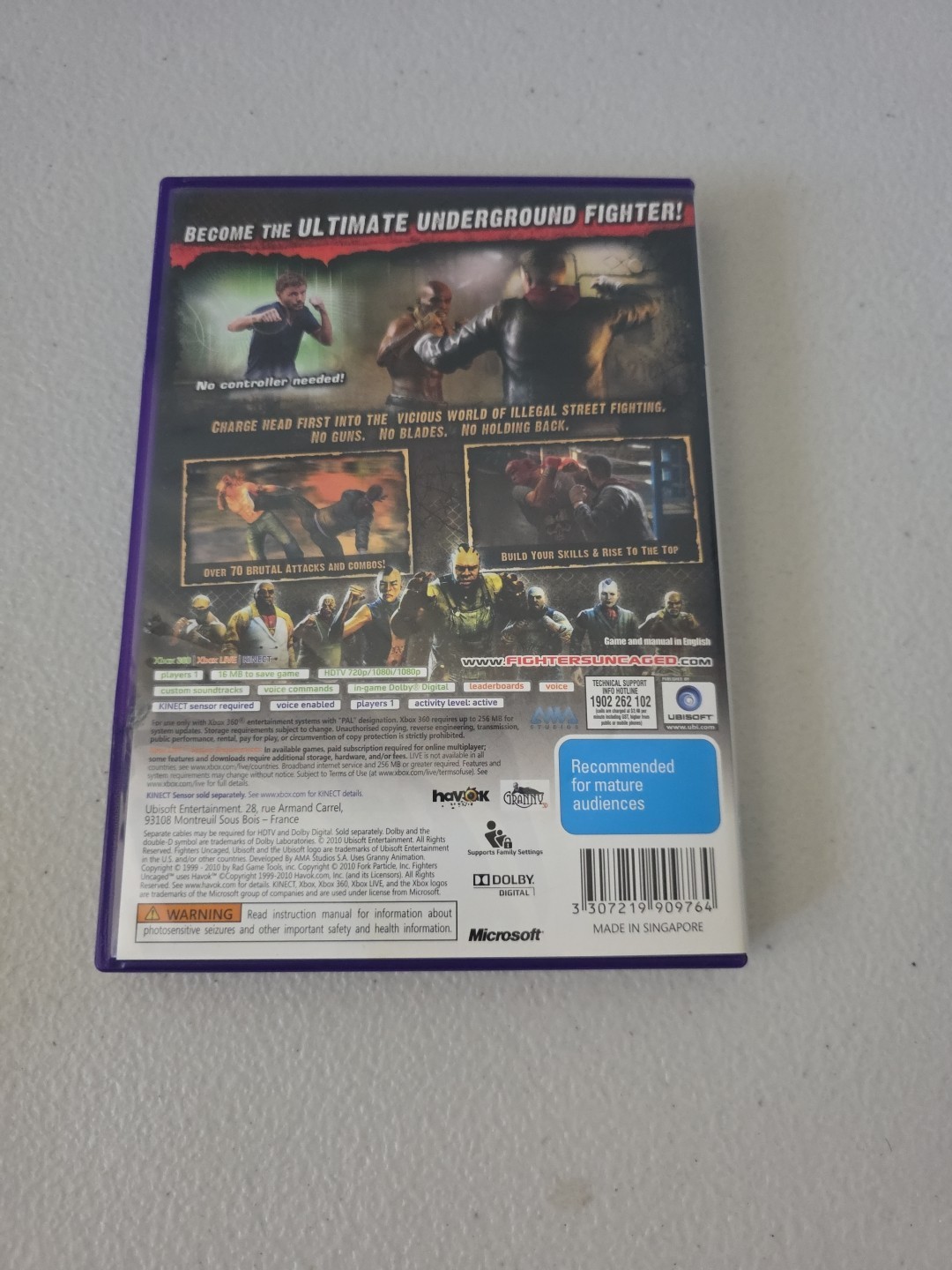 XBox 360 Game FIGHTERS UNCAGED COMPLETE with Manual Microsoft Kinect