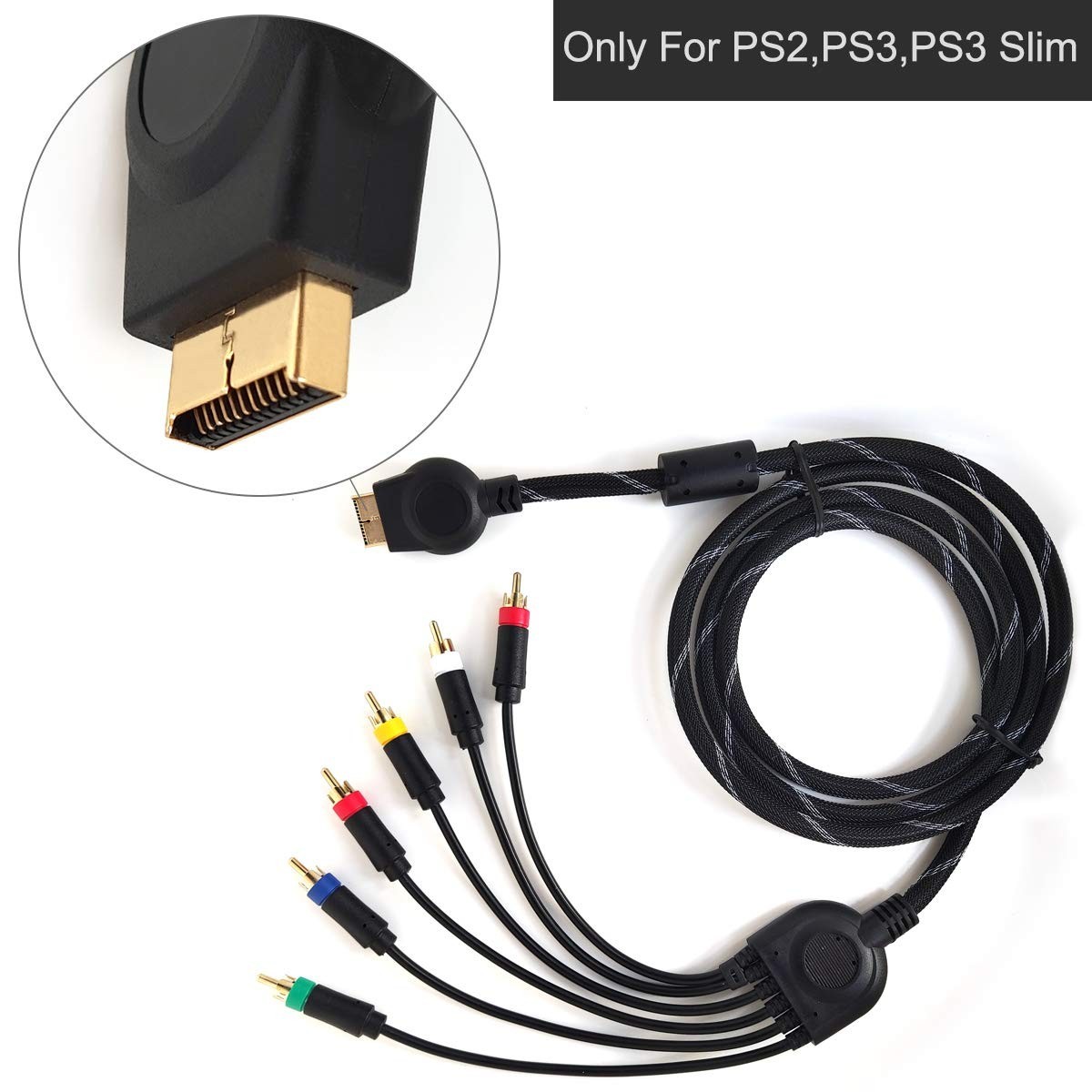 Component Audio Video Cable for PS2 / PS3, HD Multi Out Composite RCA Audio Vide
