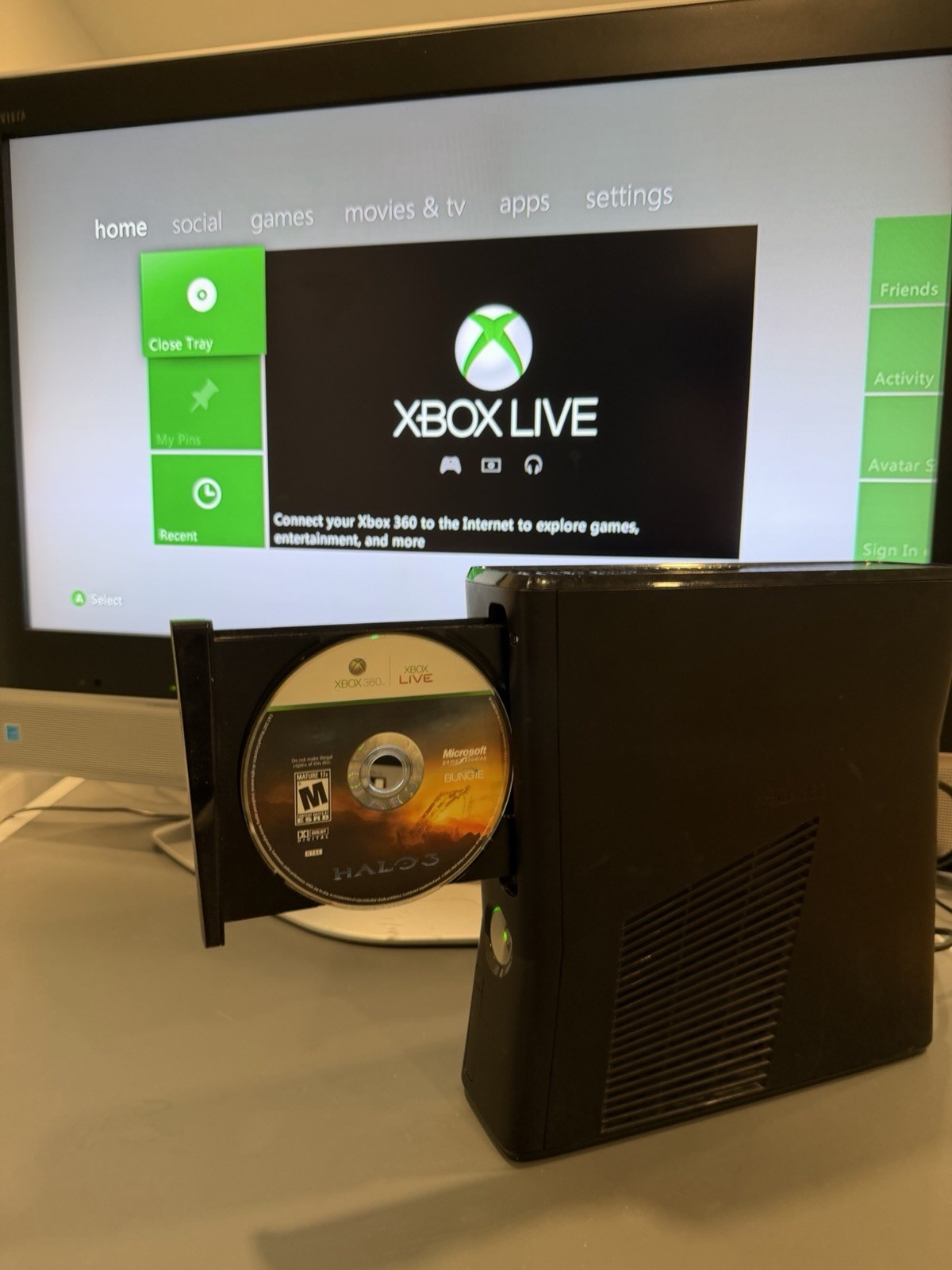 Microsoft Xbox 360 Slim 4GB Console – Black (1439) – 250GB HDD – Power Supply