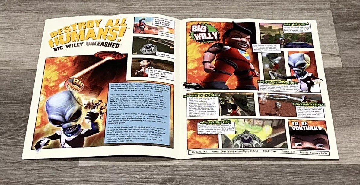 Destroy All Humans Big Willy Unleashed E3 Press Promo Sell Sheet Nintendo Wii
