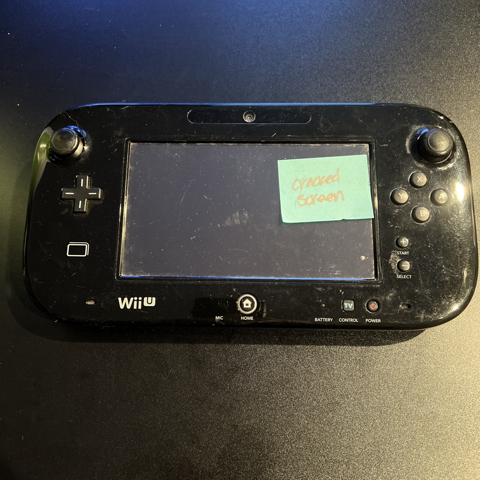 Nintendo Wii U Black Gamepad – Cracked Screen WUP-010 USA – For Parts Repair