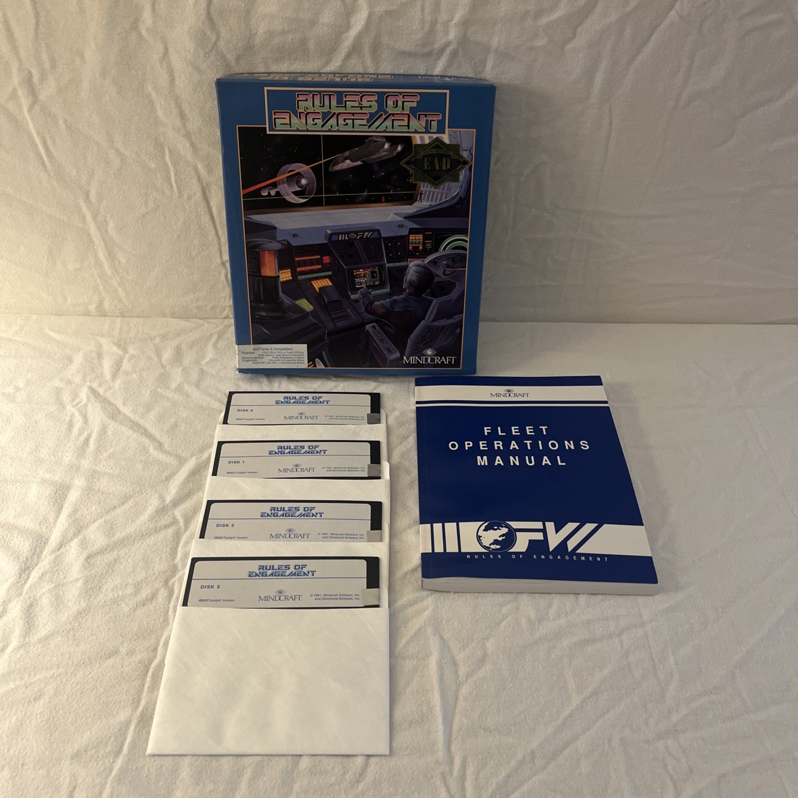 Vintage 1990 Mindcraft Rules of Engagement IBM Tandy 2 Disc PC Game Complete