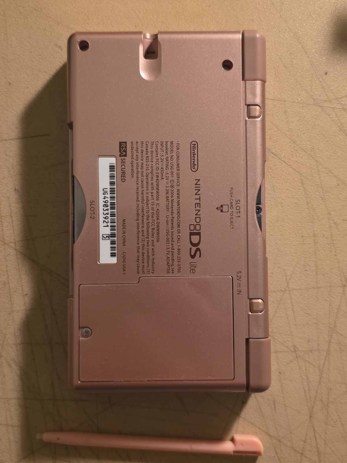 Nintendo DS Lite Handheld Metallic Rose Tested Working