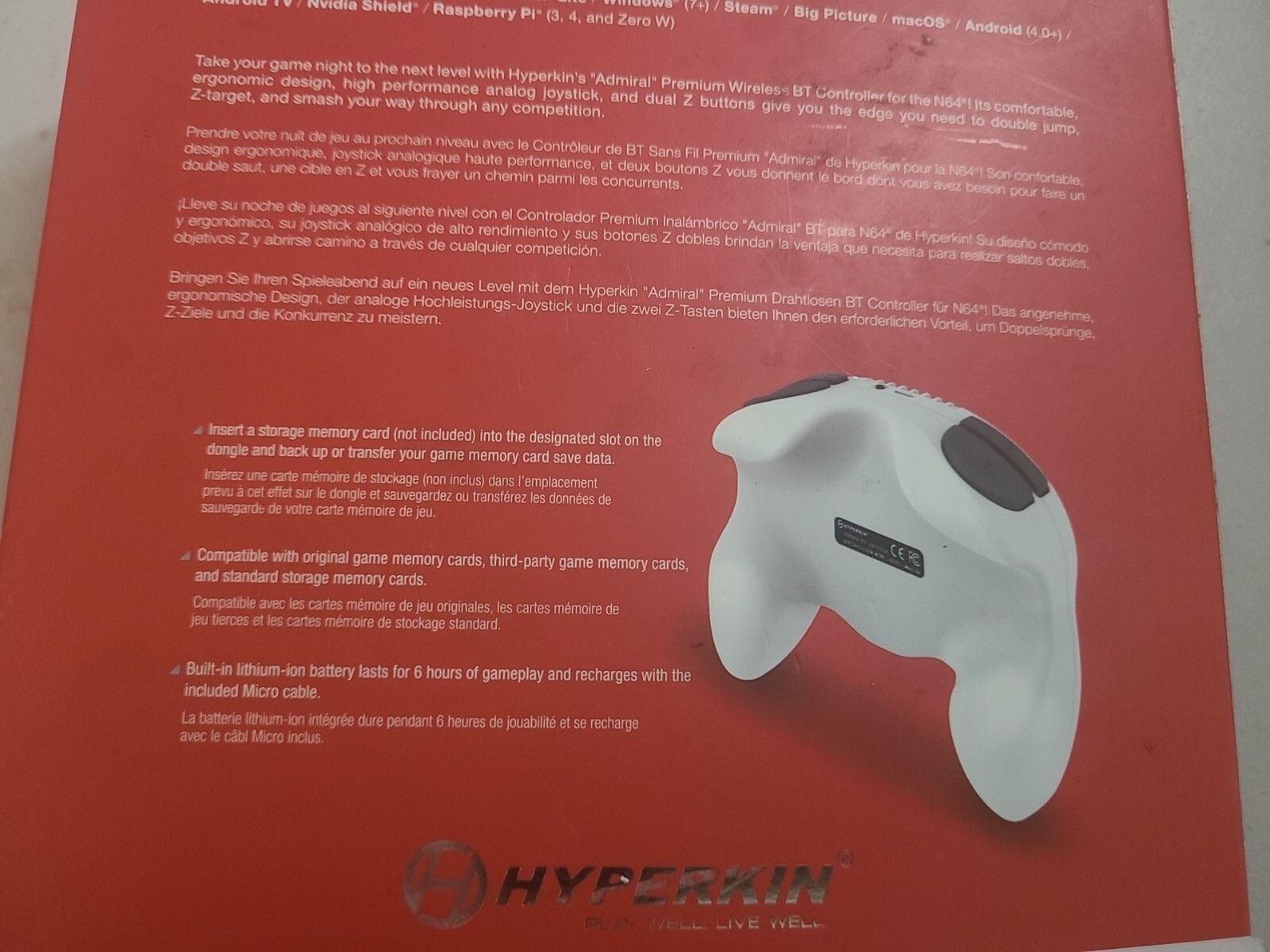 Hyperkin Admiral Premium BT Controller for N64/Switch/PC/MAC/And Android White!