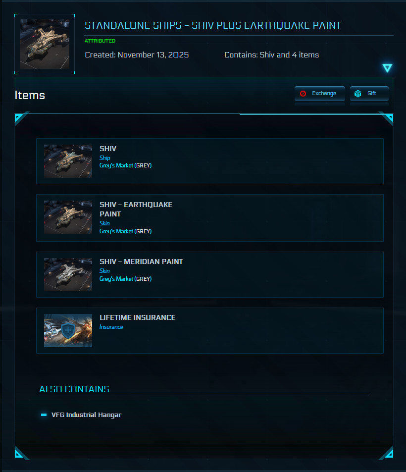 Star Citizen Grey Shiv – Original Standalone Ship, LTI, Digital Item
