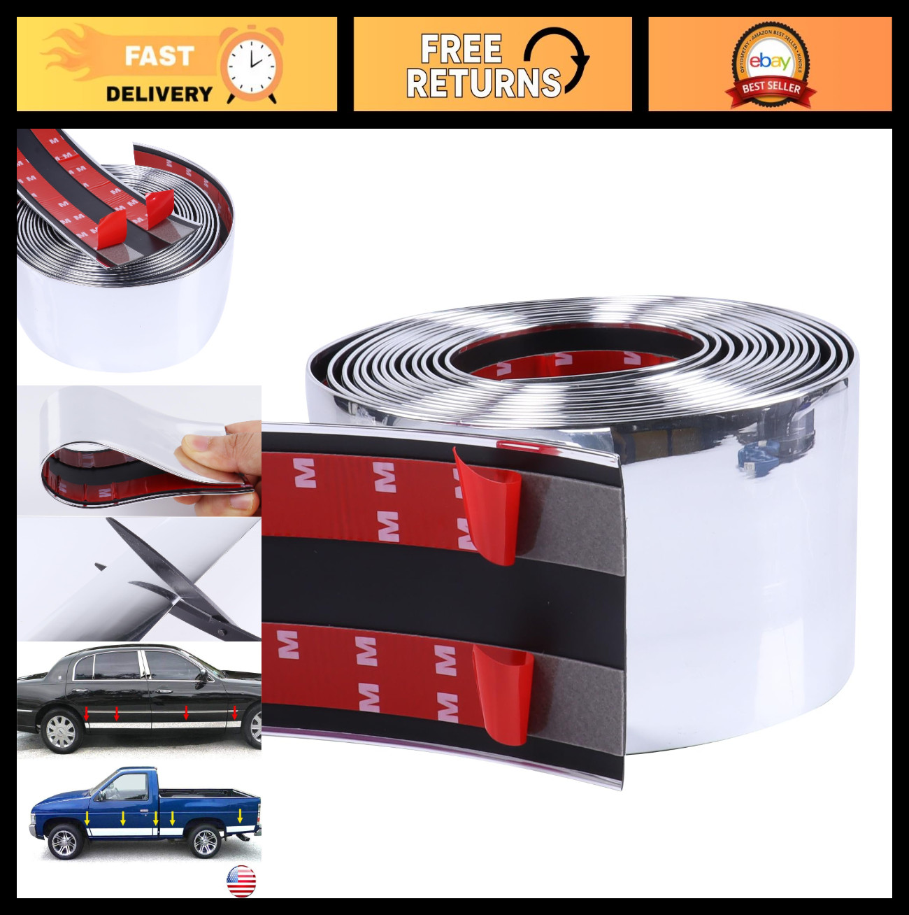 16FT Heavy Duty Chrome Trim Molding 2″ UV Protected Scratch-Proof for Truck RV B