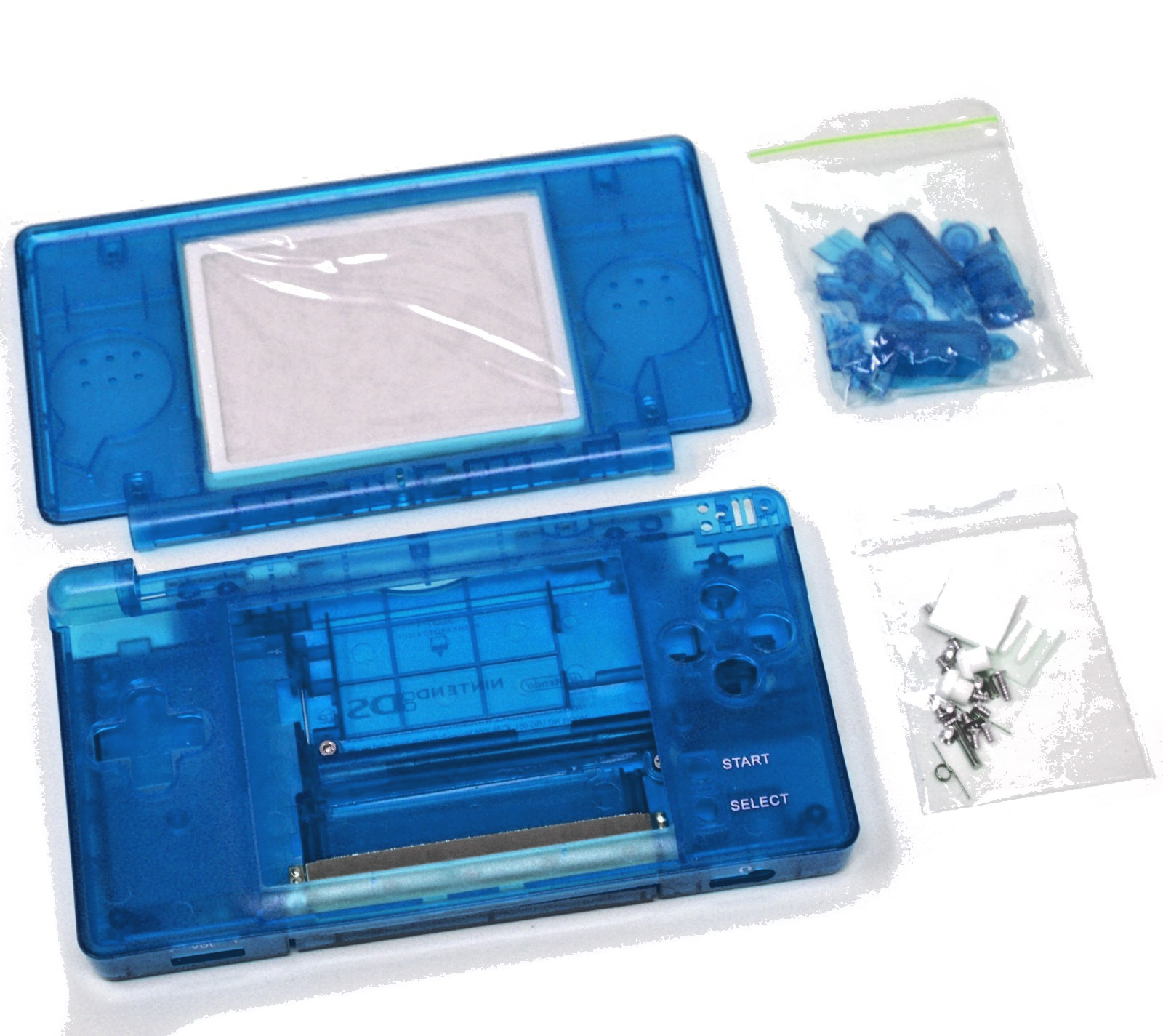 Full Replacement Housing Shell Screen Lens Clear BLUE For Nintendo DS Lite OEM