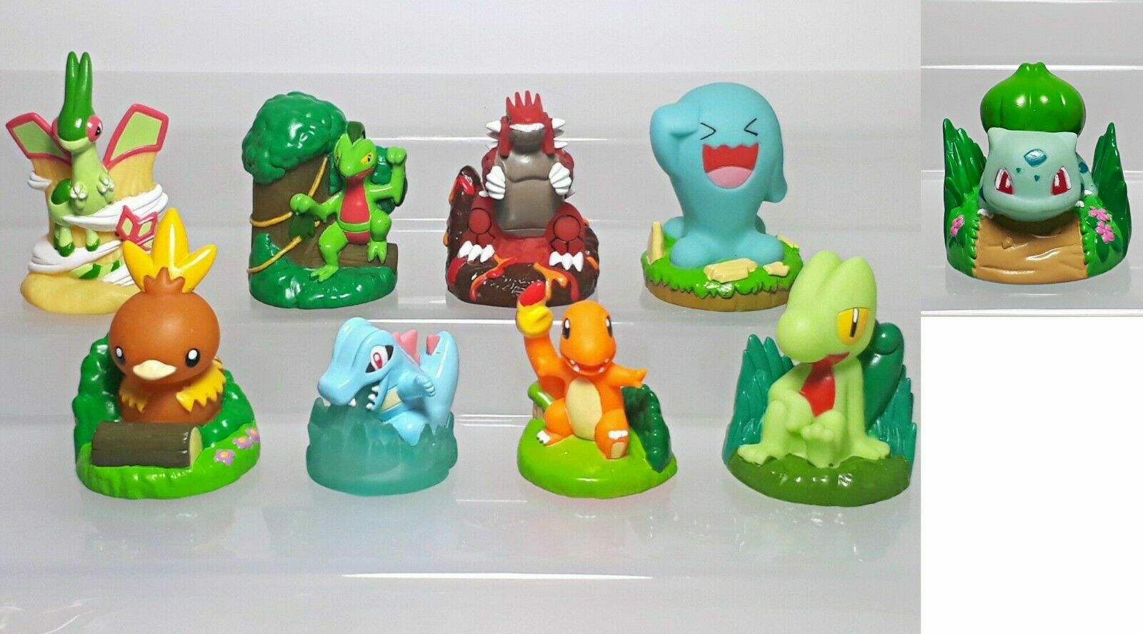 Pokemon Tomy Chara Bottlin Figure Set (9) Groudon Bulbasaur Totodile 1.5-2.4in