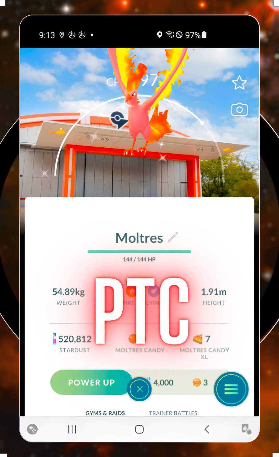 Pokémon Shiny Moltres PokePark Kanto BG | PTC Go ✨