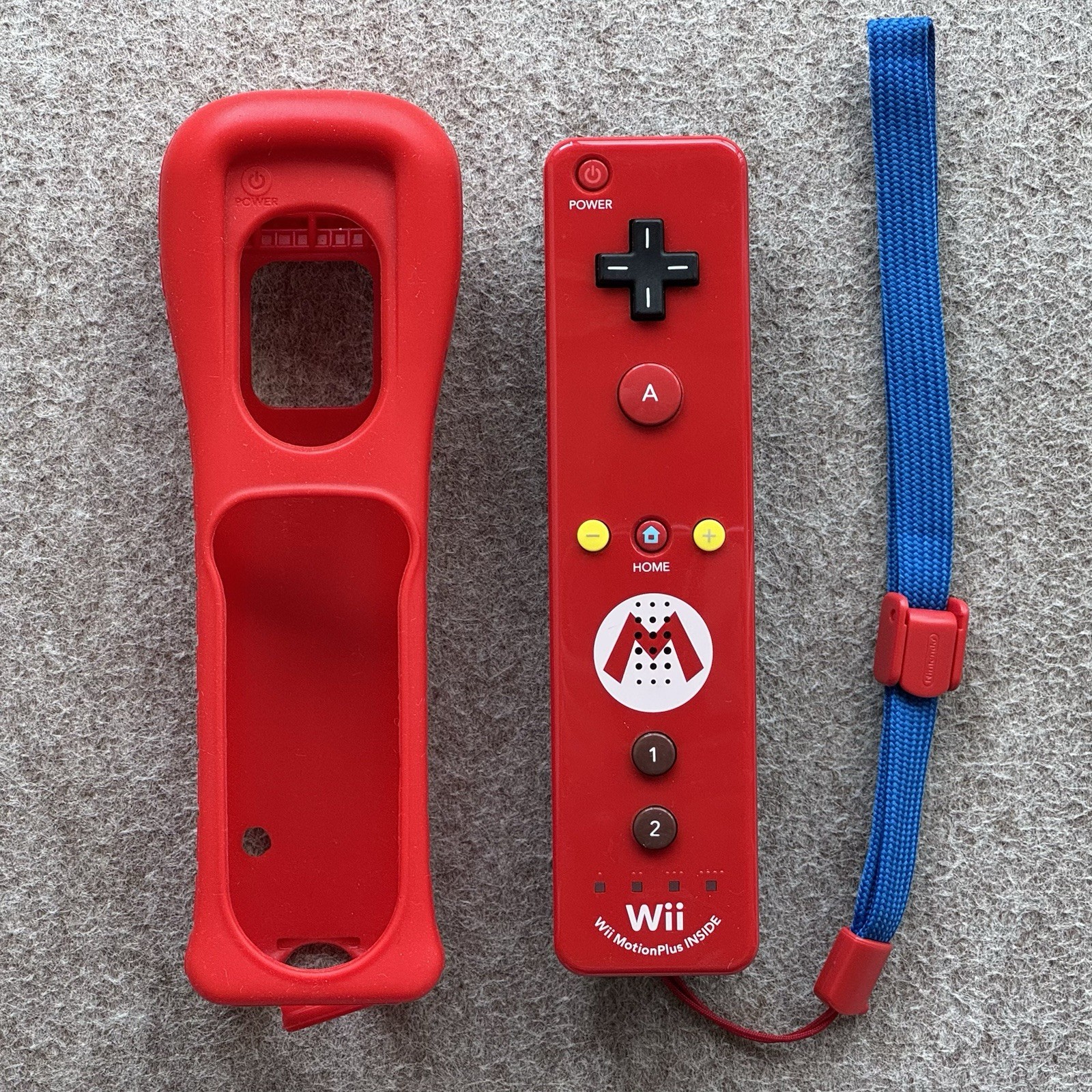 Nintendo Wii U Mario Red & Blue Remote Plus Controller + Sleeve & Strap RVL-036