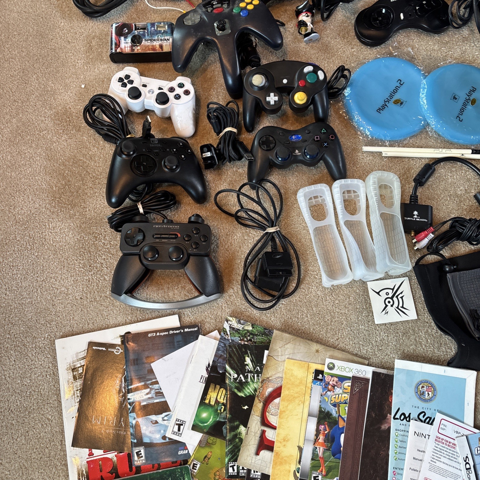 Video Game Stuff Lot Controllers Cables Manuals Poster Promo Items UNTESTED