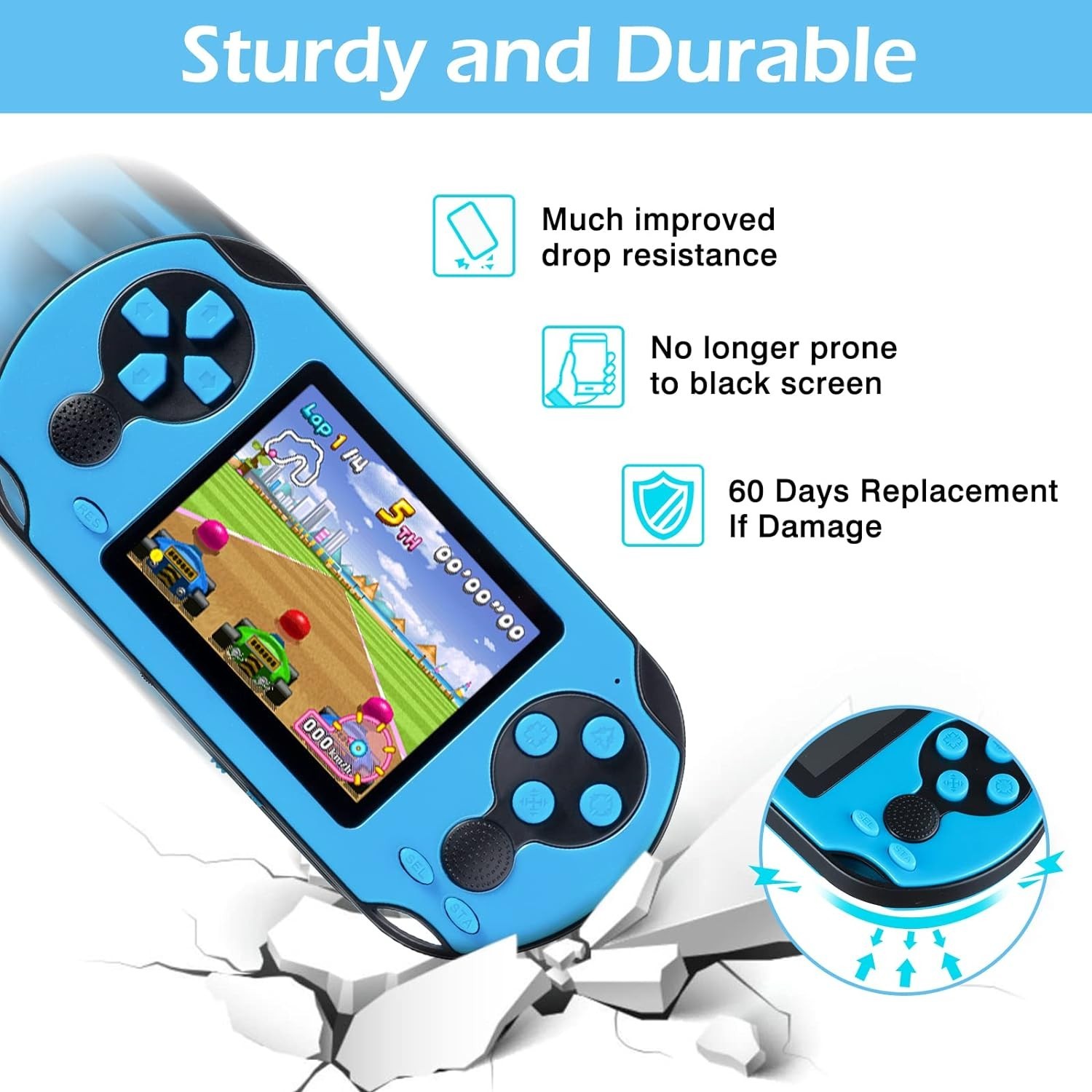 USB Rechargeable 16 Bit Handheld Game – 230 Educational & Fun Games for All Ages