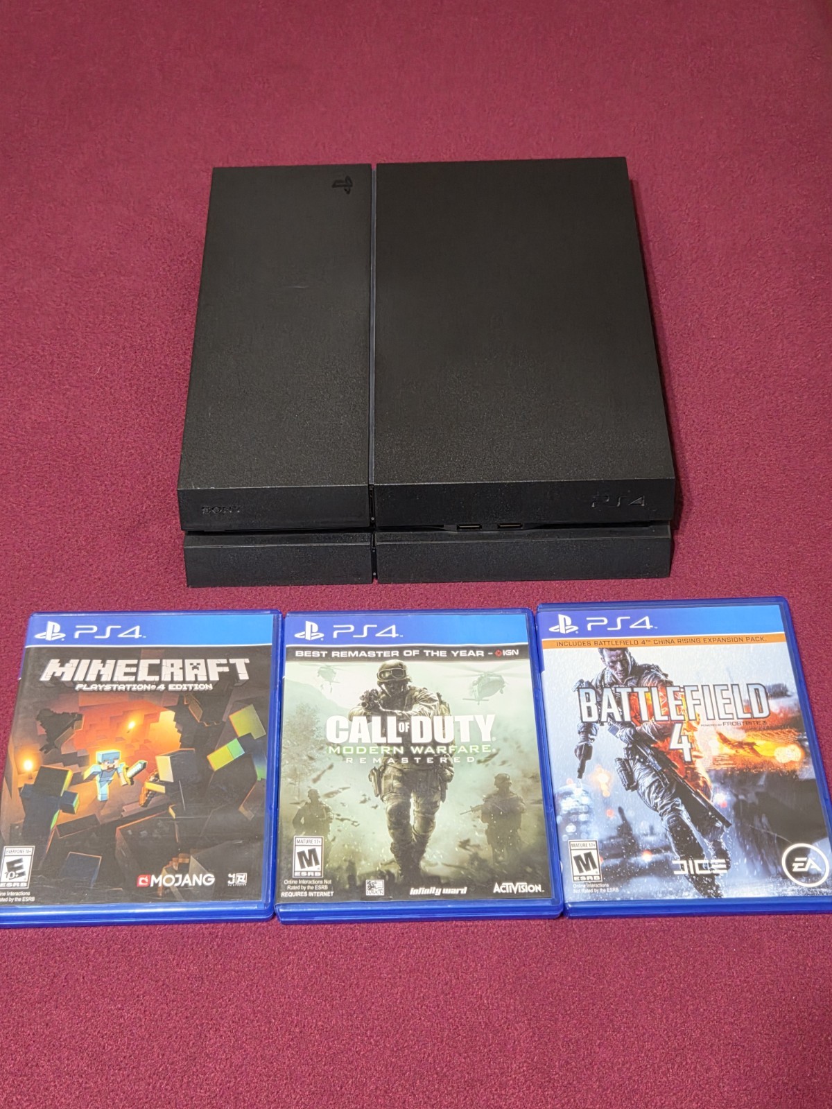 Sony PlayStation 4 PS4 500GB Console Only Matte Black 3 Games CUH-1215A Working