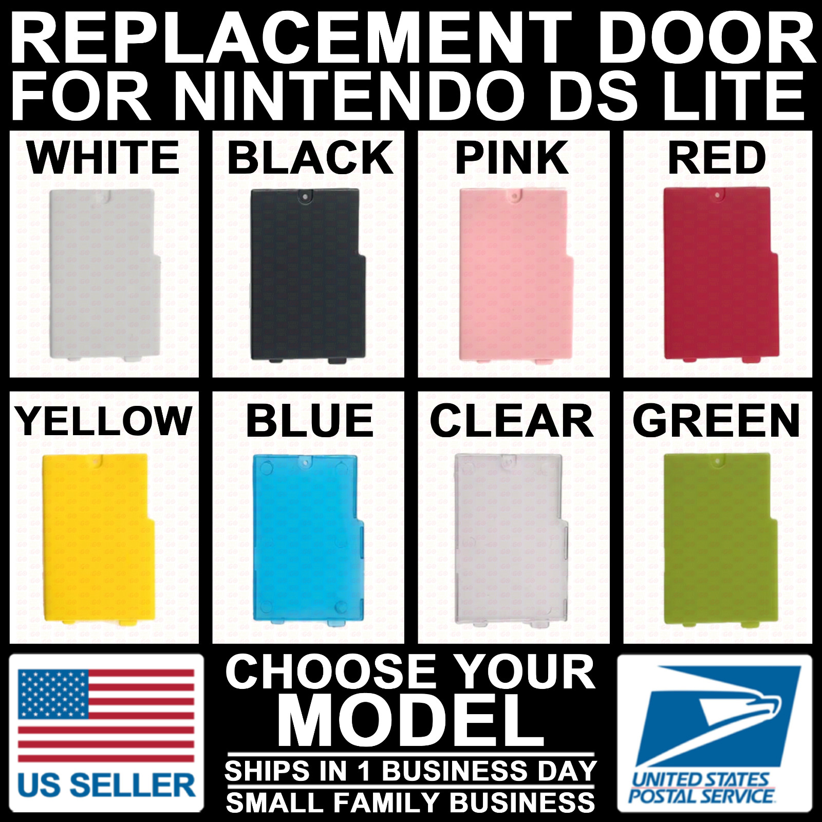 NDSL Battery Cover Door for Nintendo DS Lite DSL + SCREW Black/White/Pink/Green