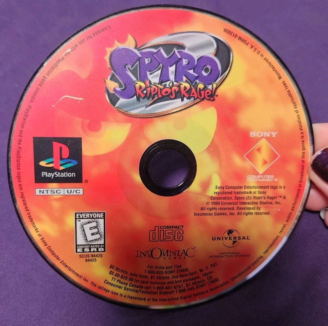 Spyro 2: Ripto’s Rage PlayStation 1 PS1, 1999 Black Label – Disc Only Tested