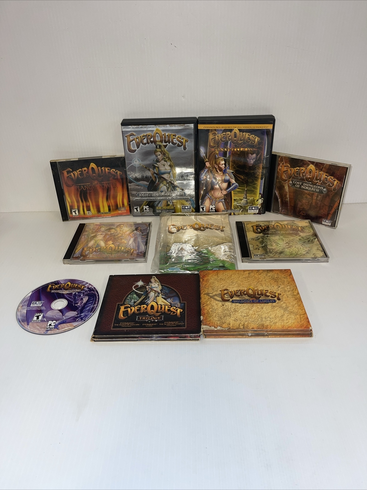 9 EverQuest PC CD ROM VIdeo Game Lot +CLOTH MAP DRAGONS OF NORRATH, TRILOGY