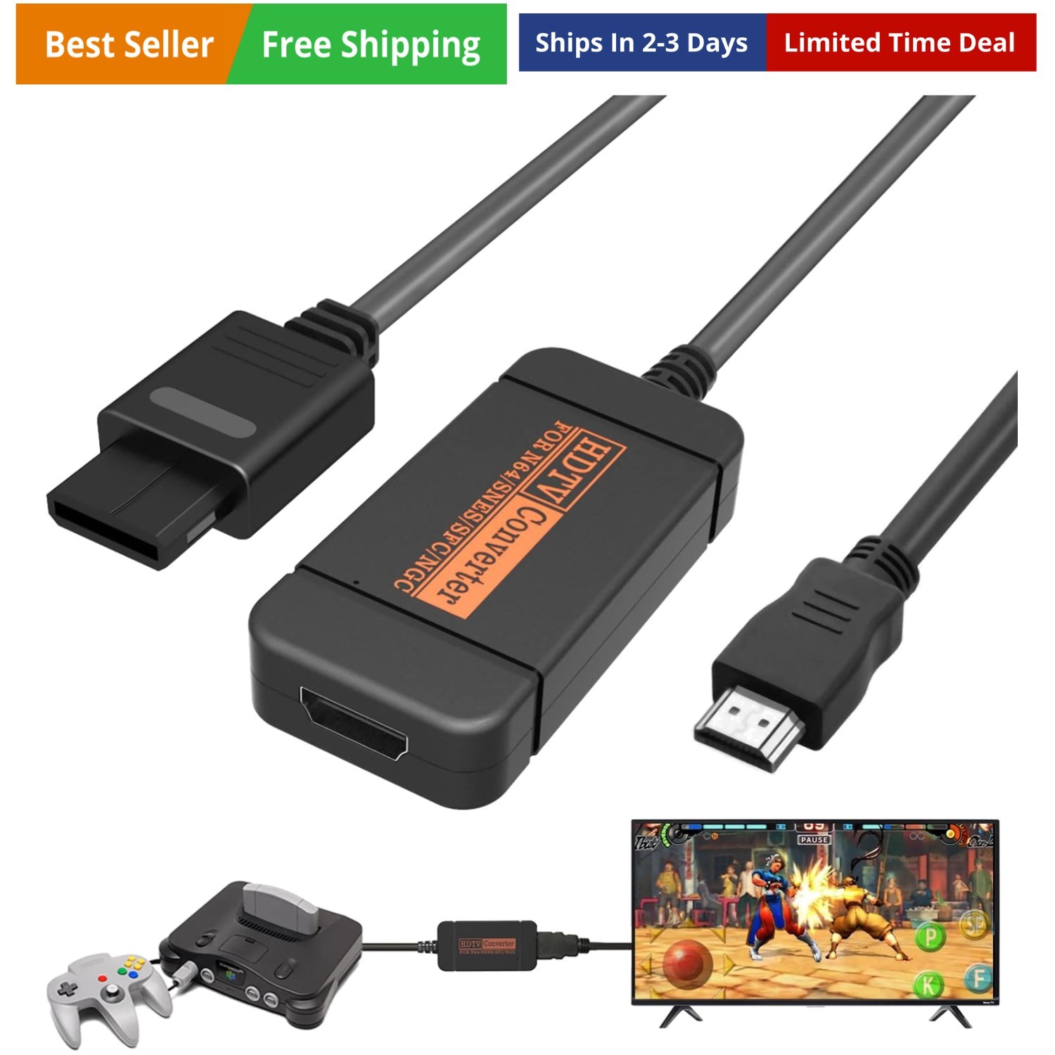 N64 HDMI Adapter, HDMI Converter with HDMI Cable for N64/Gamecube/SNES