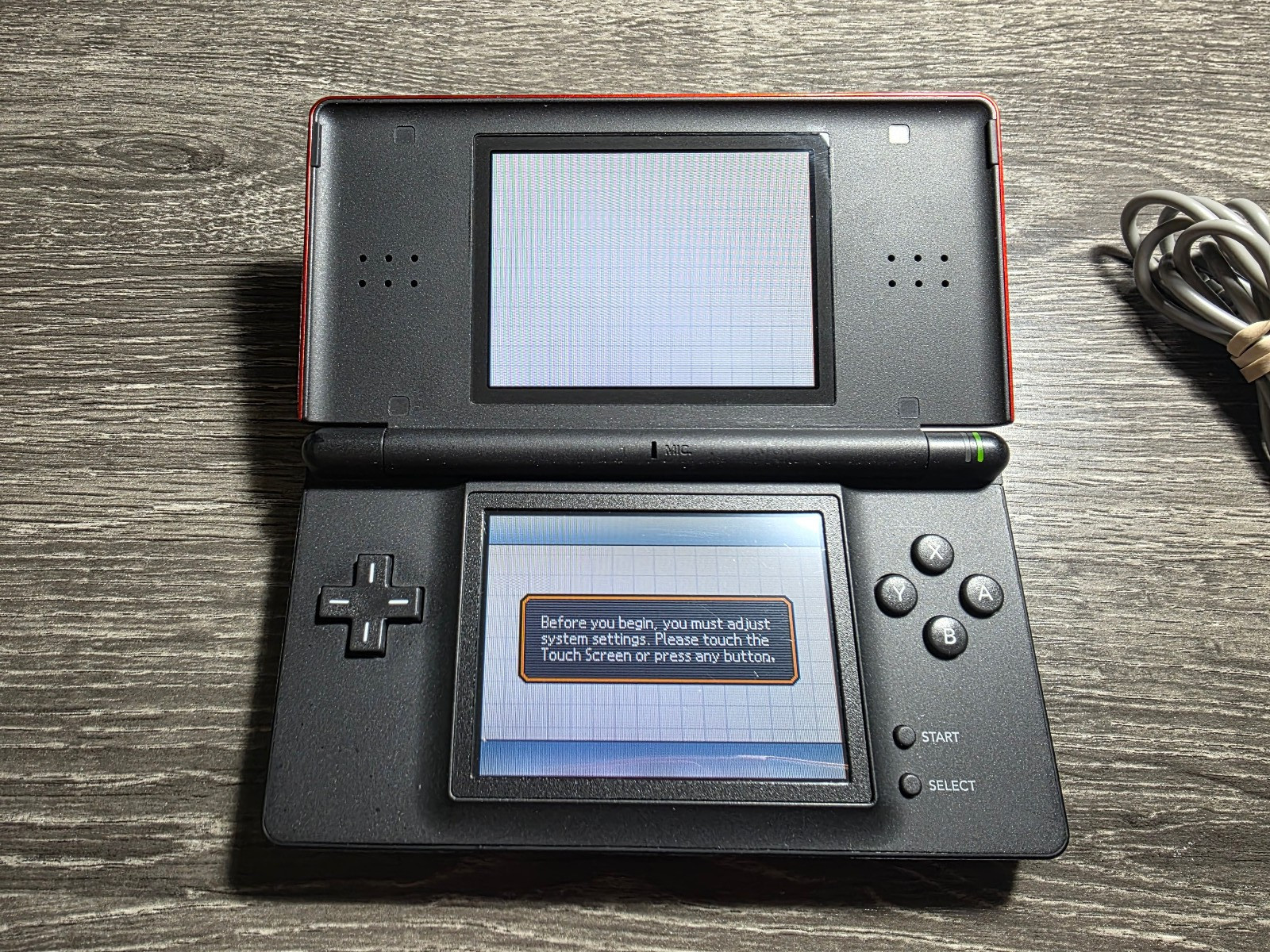 Nintendo DS Lite Red System Console W/ Stylus, GBA Port Cover, Charger TESTED