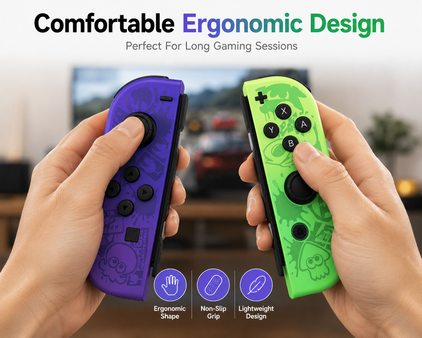 Wireless Joypad Controller Set Compatible with Nintendo Switch Purple Green