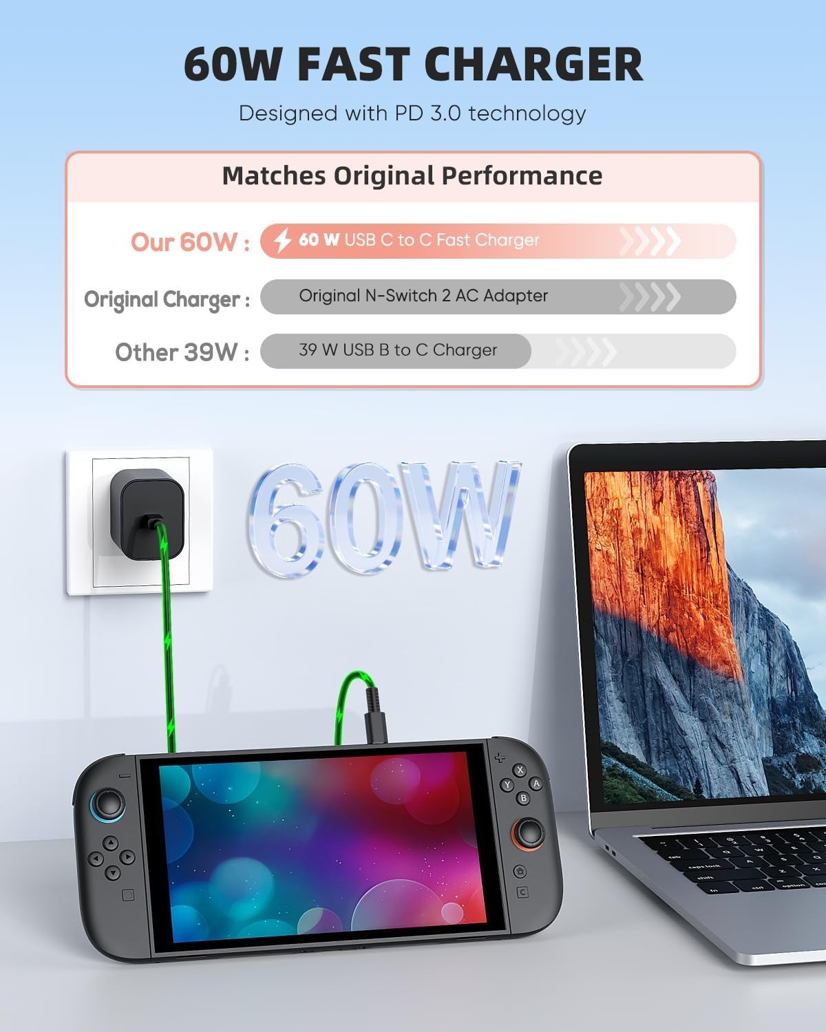 For Nintendo Switch AC Power Supply Adapter Home Wall Travel Charger Cable 2.6A